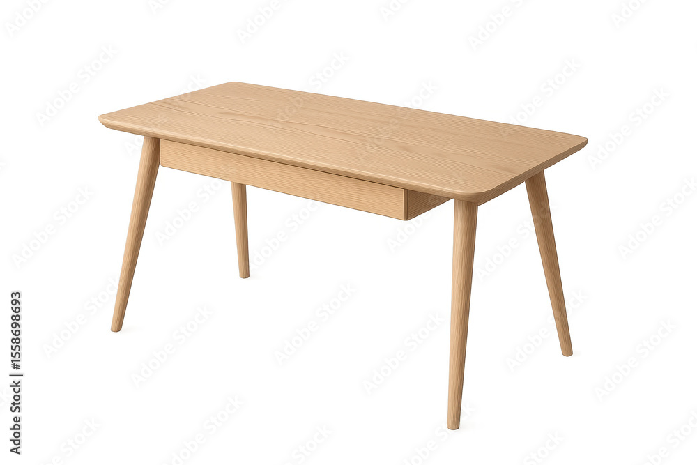 Stylish light wood desk with drawer isolated on transparent background view Stylish light wood desk with drawer isolated on transparent background view