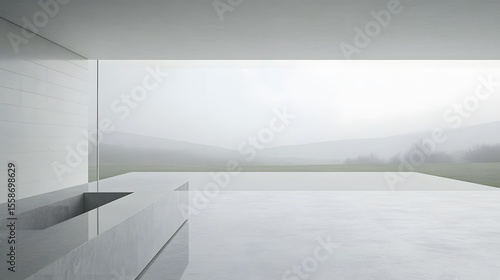 Wallpaper Mural Minimalist Modern House with Infinity Pool and Foggy Landscape Torontodigital.ca