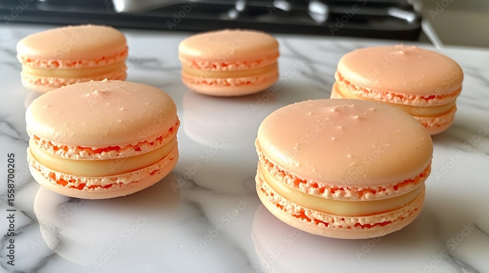 Obraz premium Delicious Peach Macarons with Creamy Filling Pastry Dessert