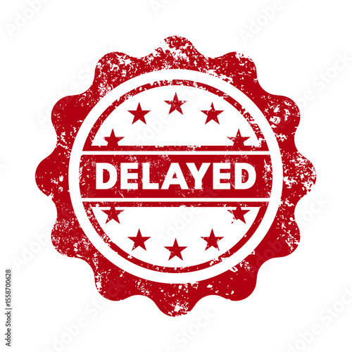 delayed – red round rubber stamp with grunge effect – vector illustration