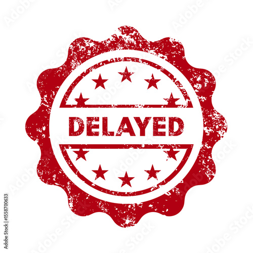 delayed – red round rubber stamp with grunge effect – vector illustration