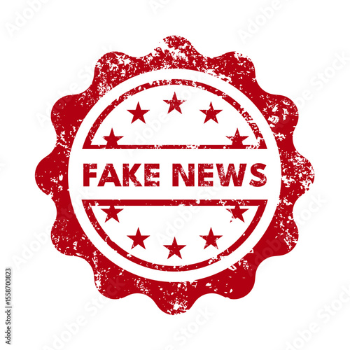 fake news – red round rubber stamp with grunge effect – vector illustration