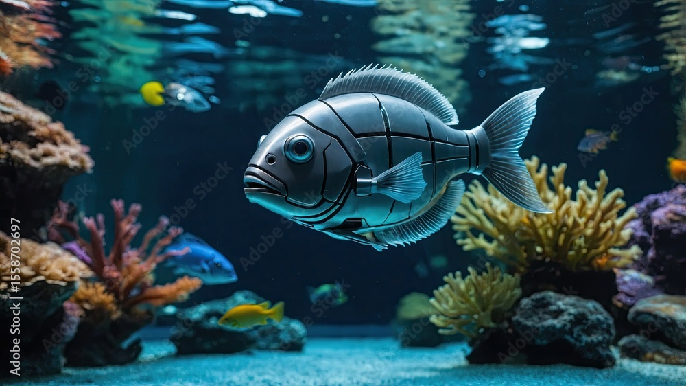 Fototapeta premium aquarium with clear water, white sand and coral visible