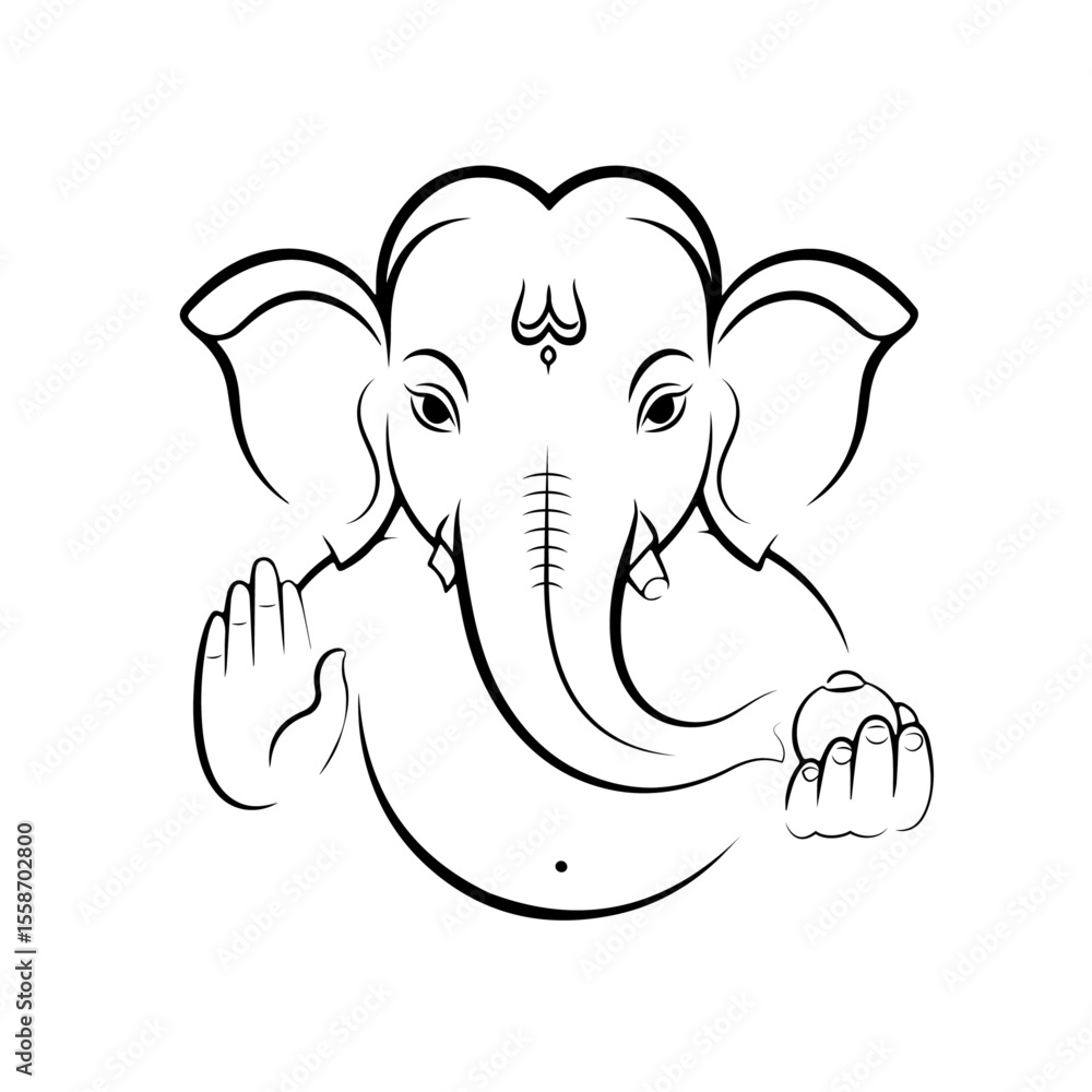 Fototapeta premium Minimalist Line Art vector Illustration of Lord Ganesha on White Background