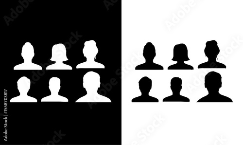 avatar silhouettes set, fun variety silhouette, icon set of avatars, avatar silhouette illustration vector, design, art, symbol, black, white, people silhouette black, icon, people, avatar,