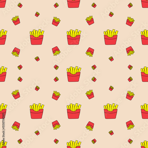Seamless pattern  frech fries cartoon for wallpaper, fabric,wrapping paper,notebook cover,clothing,backdrop and stationary.