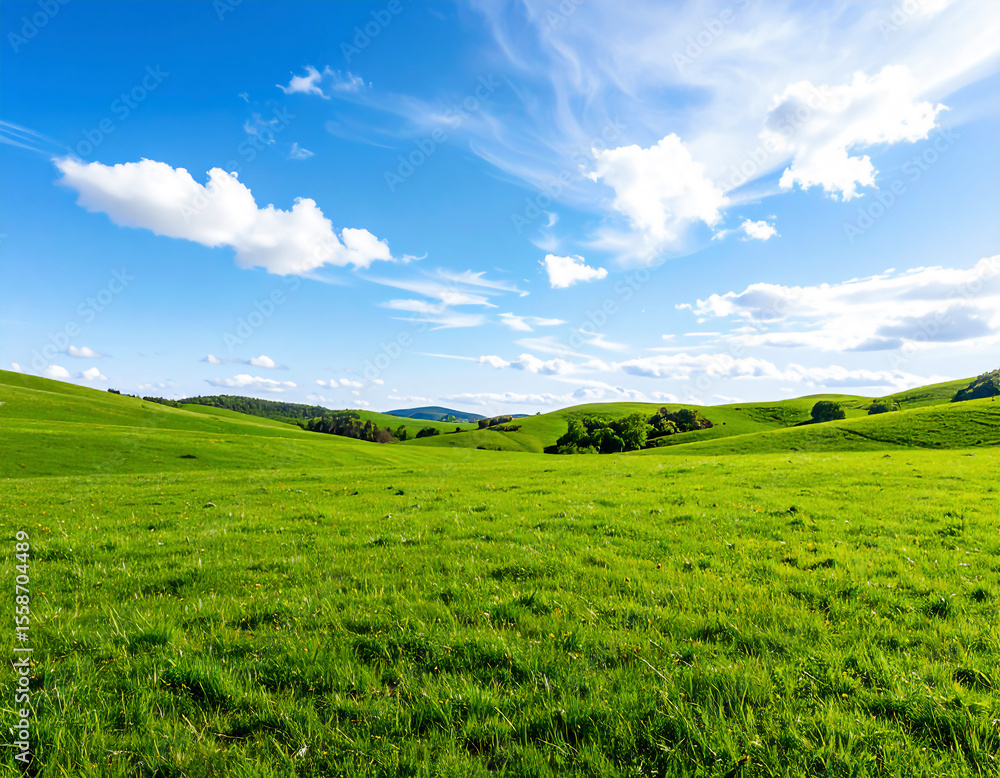 Fototapeta premium Wide Grass Field and Blue Sky – Simple Natural Background
