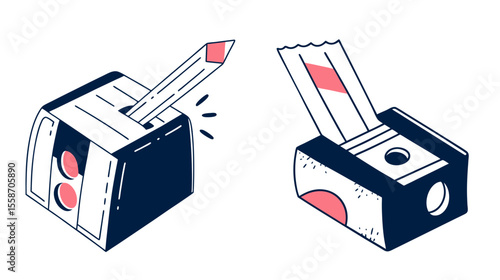 Set of colored pencil sharpeners with pencils in playful design  