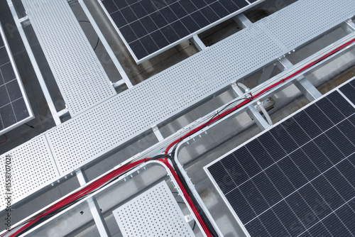 Bilde på lerret Solar panel track rail, Service walk way, outdoor electricity solar system wirin