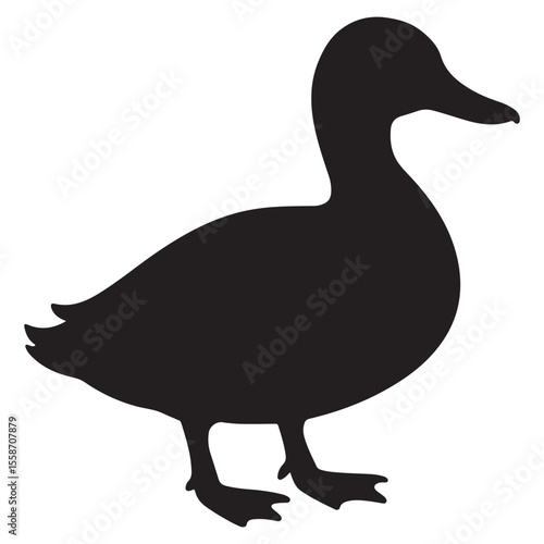 Duck Family Walking by Water Silhouette Vector Illustration