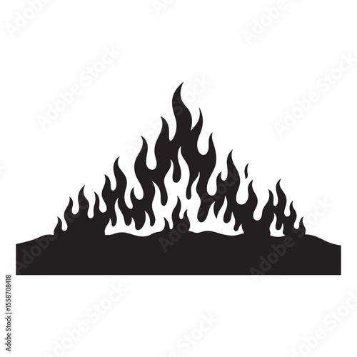 Forest Fire Raging Behind Mountain Silhouette Vector Background