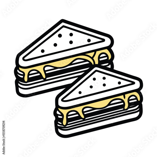 Delicious cheese and ham sandwiches with a delightful cherry pie illustration, perfect for a sweet birthday celebration