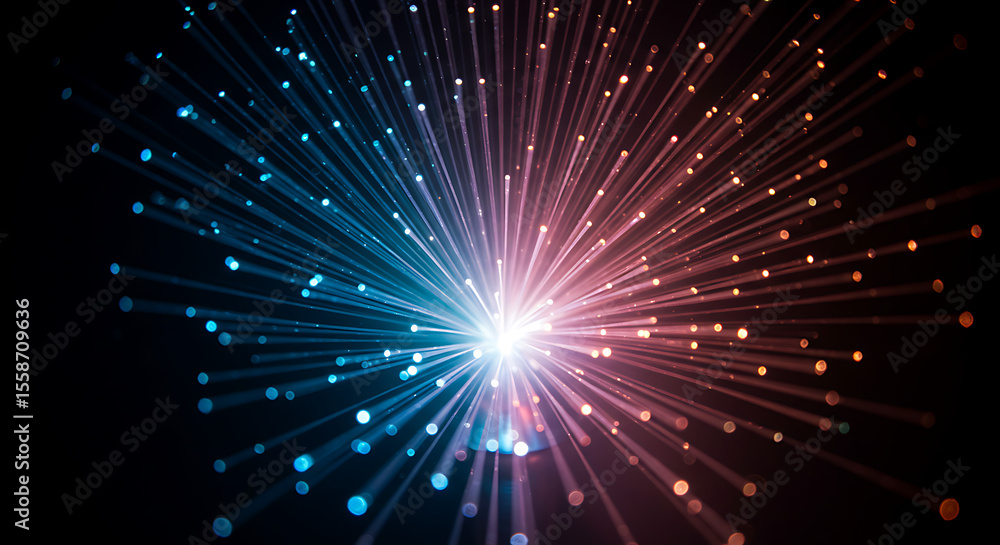 Naklejka premium Fiber Optic Light Burst with Blue and Orange Hues.