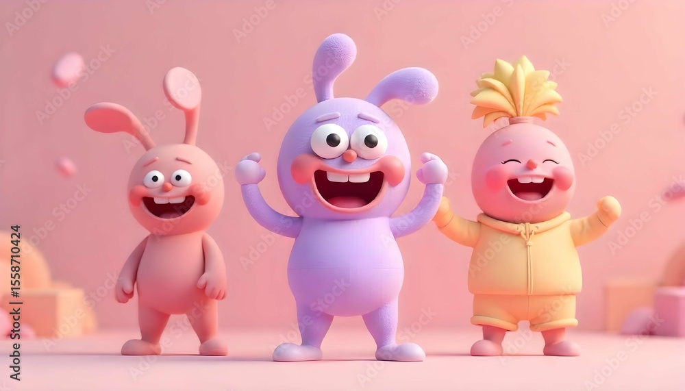 Happy 3D Cartoon Baby Characters Set Happy 3D Cartoon Baby Characters Set
