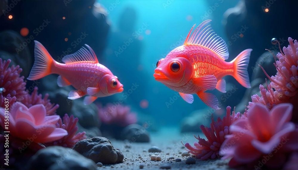 Fototapeta premium Vibrant 3D Cartoon Fish Underwater World