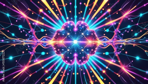 Radiant Abstract Brain with Neural Energy Bursts