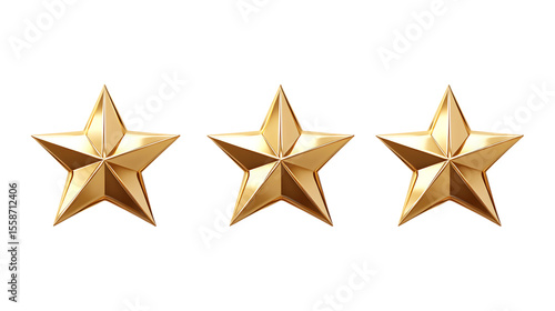 Pack Collection Three Gold Stars Award Rank Achievement Excellence Luxury Icon Decoration set against transparent background