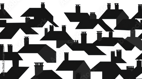 Abstract black and white roof silhouettes