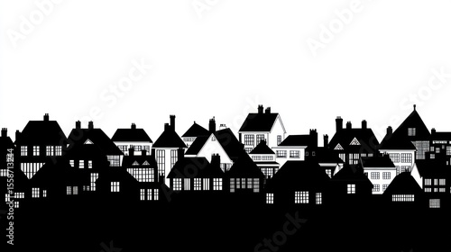 Black and white silhouette of a European city skyline