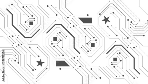 Computer communication cybernetic element. Circuit board vector illustration. High-tech technology background texture.