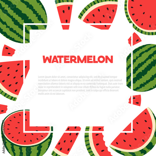Summer Sale Template. Square Banner with Watermelon Pieces. 