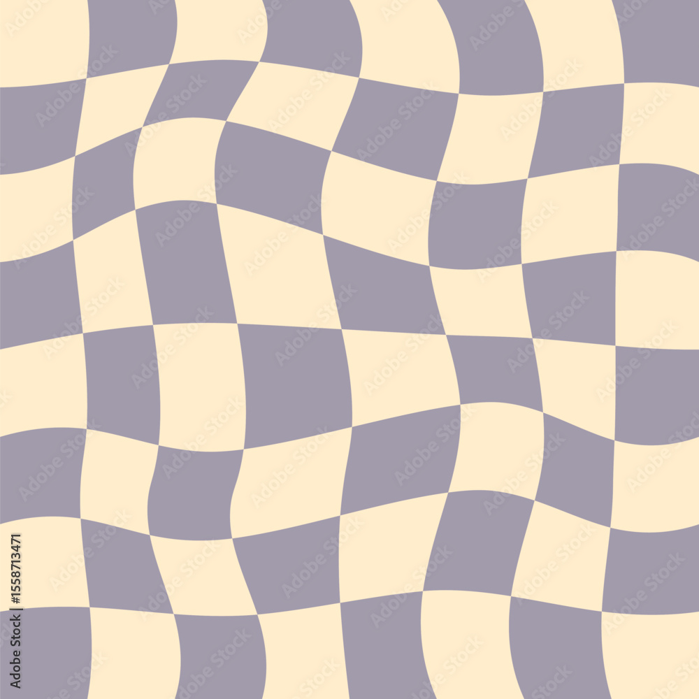 Fototapeta premium Op Art Mosaic Backdrop. Abstract Retro Distorted Checkered Pattern. Optical Illusion Background. 