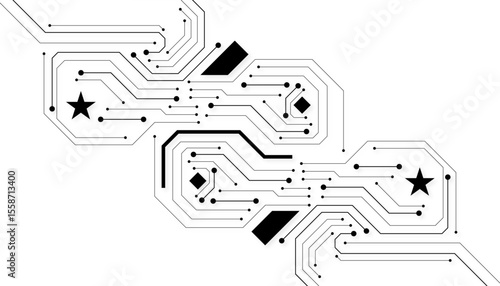 Computer communication cybernetic element. Circuit board vector illustration. High-tech technology background texture.