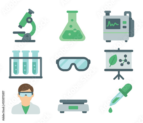 Craft Icons Grid. Flat icon set of hobby and craft organization: thread spool rack, craft drawer cart, bead