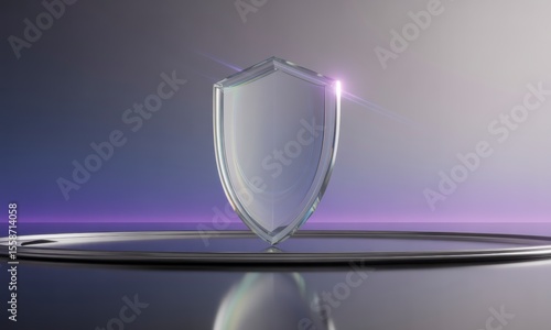 Shield Standing on Reflective Surface with Metallic Ring
