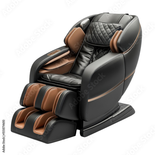 Massage chair comfort black brown quilted luxury furniture relaxation on transparent background