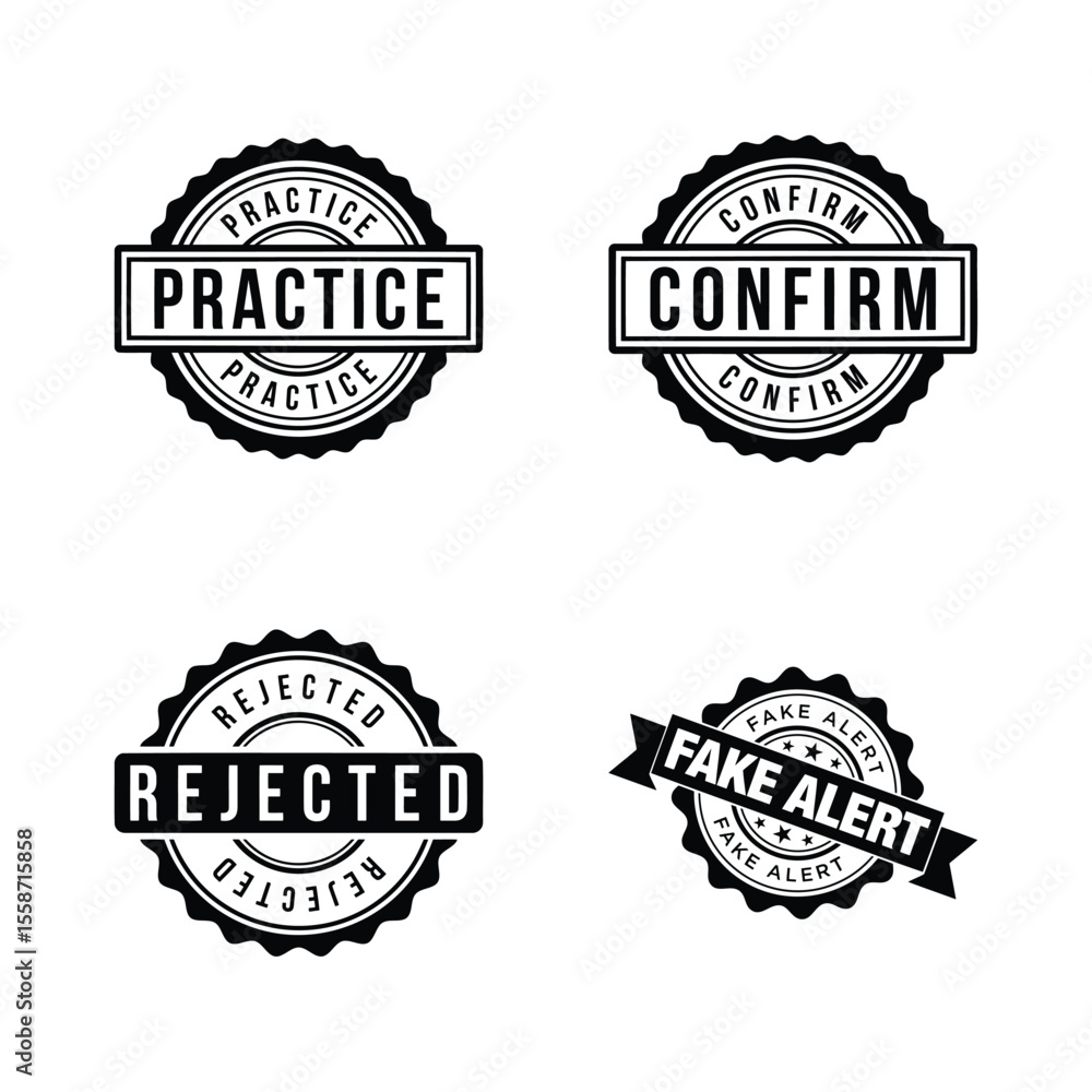 Fototapeta premium Set Of Vector Stamps Including Practice Confirm Rejected And Fake Alert