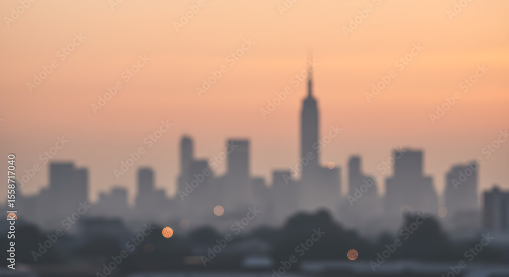 Fototapeta premium Blurred cityscape view of New York City at sunrise.