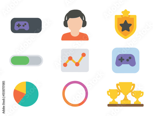 Online Profile Icons. Flat icon set of user profiles in online leagues: gamer tag, profile avatar, rank badge,