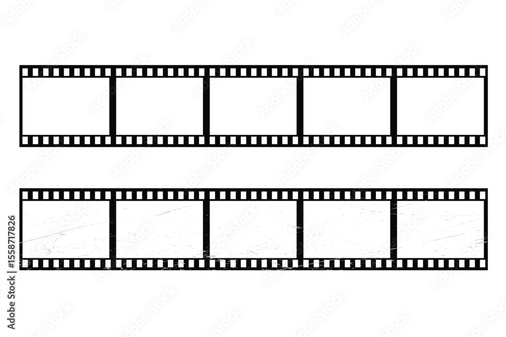Reel, tape, movie, cinema, filming, director, cinematography, Film with empty frames for your content, negative, retro, recording. Vector illustration Reel, tape, movie, cinema, filming, director, cinematography, Film with empty frames for your content, negative, retro, recording. Vector illustration