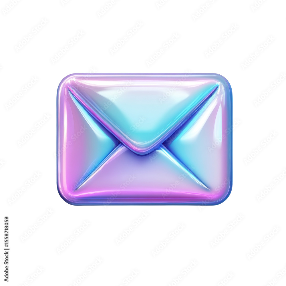 Glossy iridescent email icon for modern communication graphic stylish mail on transparent background Glossy iridescent email icon for modern communication graphic stylish mail on transparent background