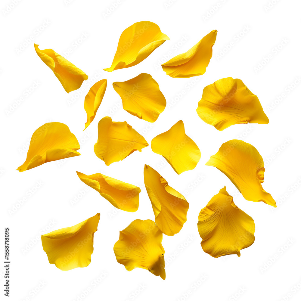 Naklejka premium Bright yellow flower petals floating on black background