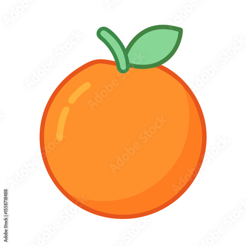 Flat Colored Orange Fruit Icon, Citrus Fruit Symbol, Fresh Healthy Food Illustration

