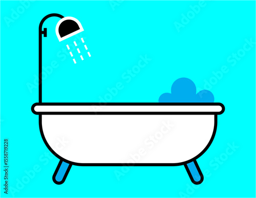 Shower icon. Designation of a shower stall on the beach. Shower head pictogram. Symbol of bathroom, watering or cleanliness. Hygiene or bathing.