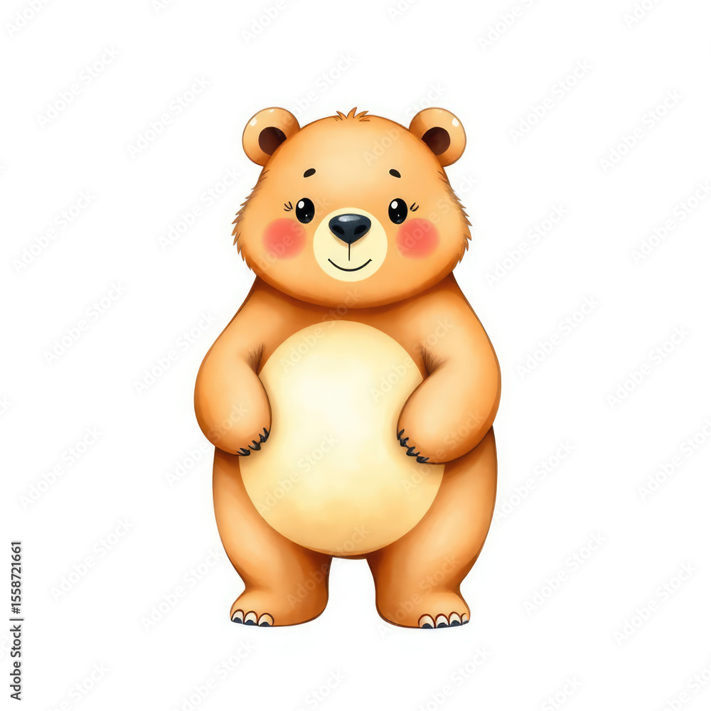 Fototapeta premium An adorable cartoon bear with a cute, friendly expression on a white background.
