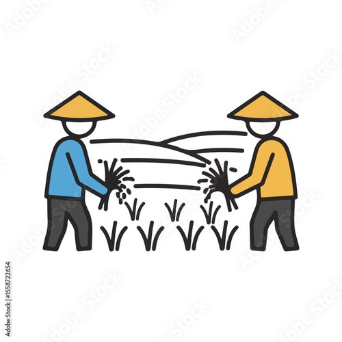 Farmers Vector Icons – Farmers in Rice Fields icon, suitable for infographics and app designs