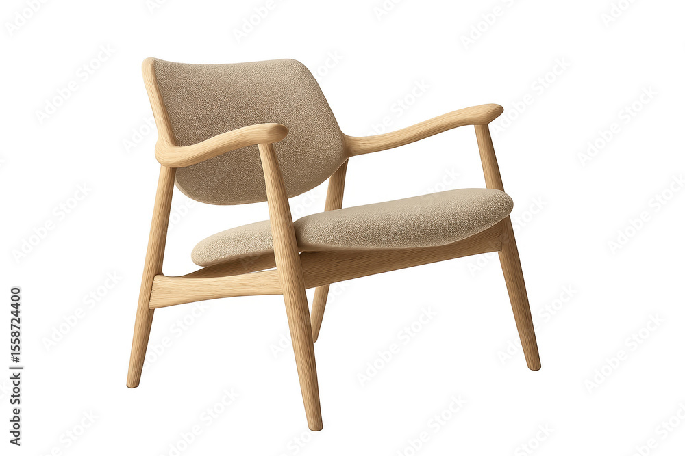 Modern armchair isolated on transparent background, wooden frame, stylish design Modern armchair isolated on transparent background, wooden frame, stylish design