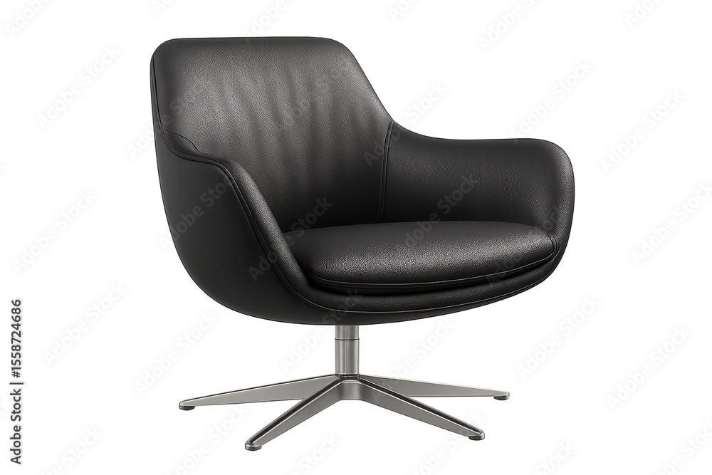 Modern black leather swivel chair isolated on transparent background, chic design Modern black leather swivel chair isolated on transparent background, chic design