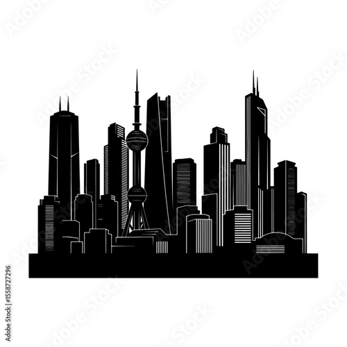 Shanghai Cityscape Skyline Silhouette