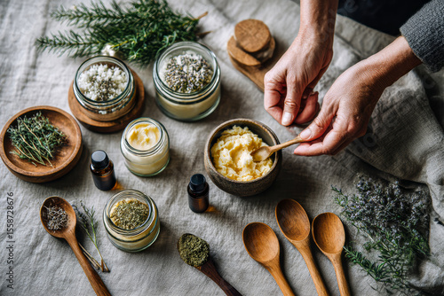 Hands preparing homemade natural skincare products