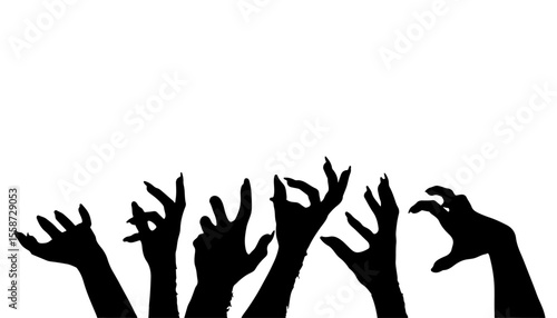Halloween zombie hands silhouettes on transparent background