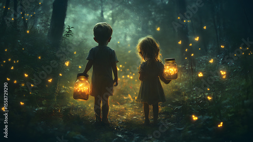 Firefly Hunt Children With Jars Enchanted Fo