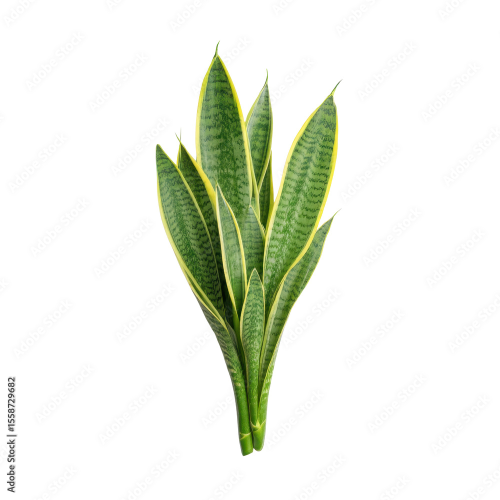 Obraz premium Lush Snake Plant with Long Green Leaves and Yellow Edges Against a Clean Background Transparent background or png