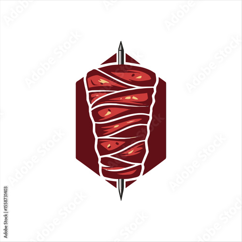 A stylized illustration of a vertical meat rotisserie, ready for slicing.