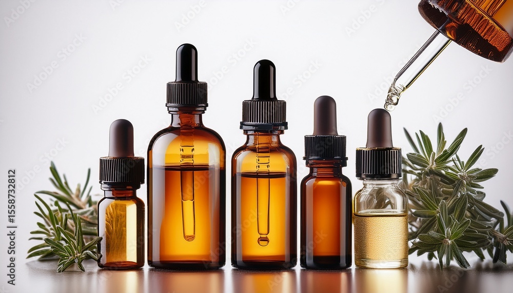 Fototapeta premium essential oils with dropper on transparent background
