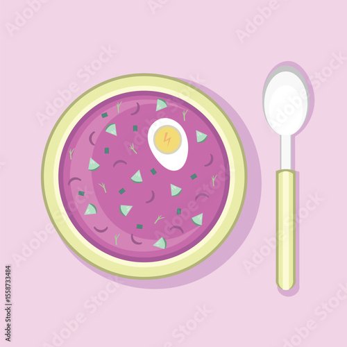 Cold beet soup. Vector Illustration for printing, backgrounds, covers and packaging. Image can be used for greeting cards, posters, stickers and textile. Isolated on background.